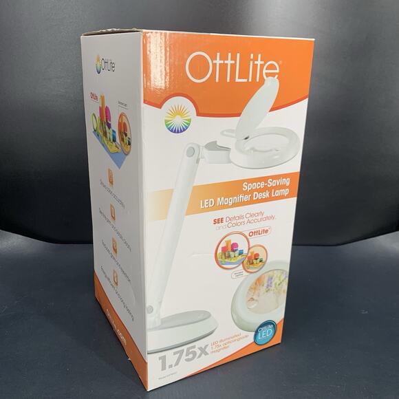 OttLite G97WGC-FFP Space Saving LED Magnifier White Desk Lamp, NIB. - Picture 1 of 9